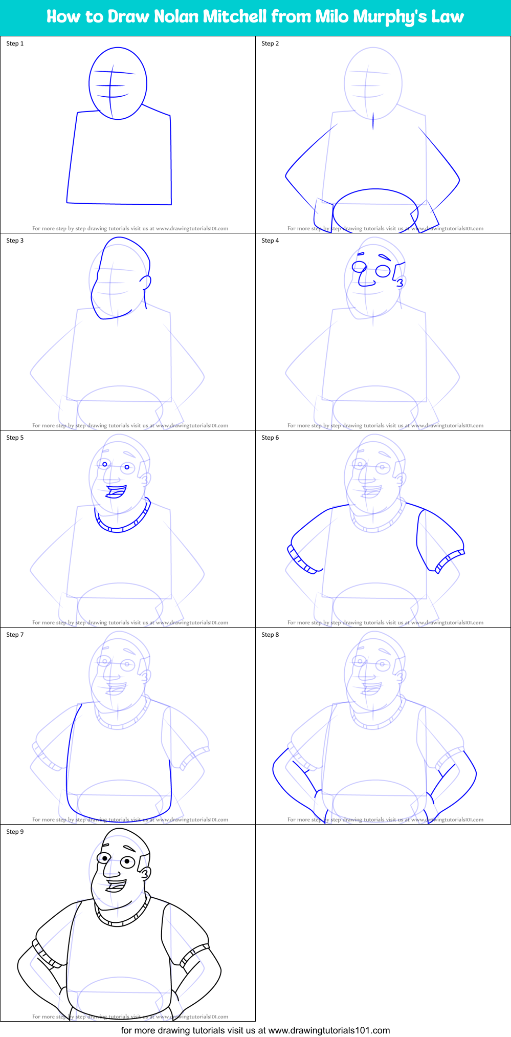 How to Draw Nolan Mitchell from Milo Murphy's Law Printable Step by Step
