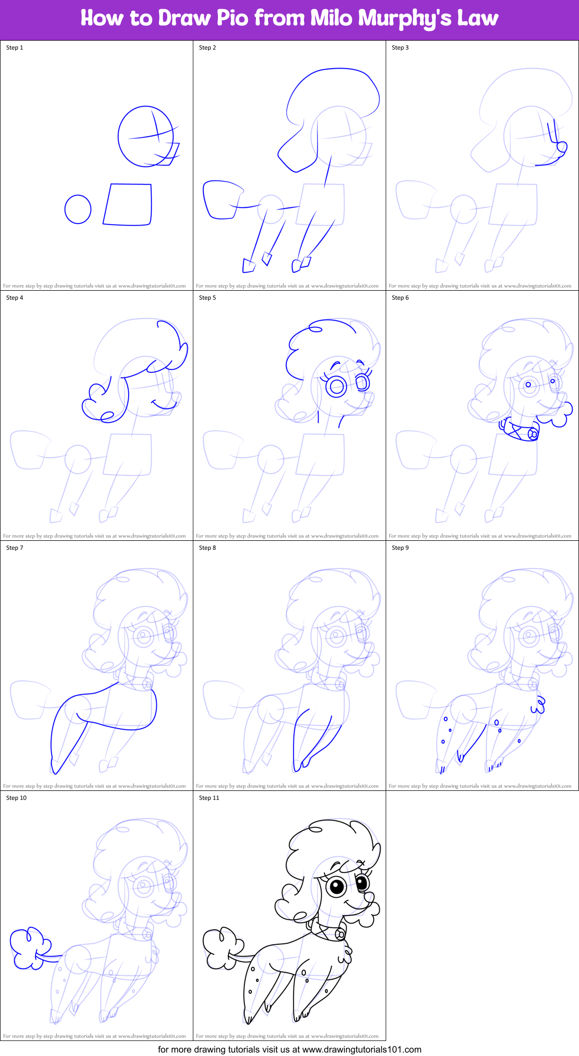 How to Draw Pio from Milo Murphy's Law Printable Step by Step