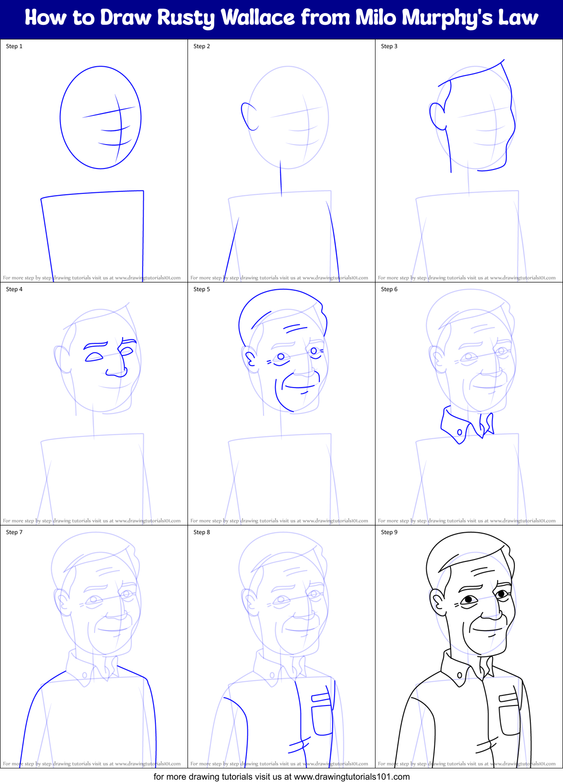 How to Draw Rusty Wallace from Milo Murphy's Law Printable Step by Step