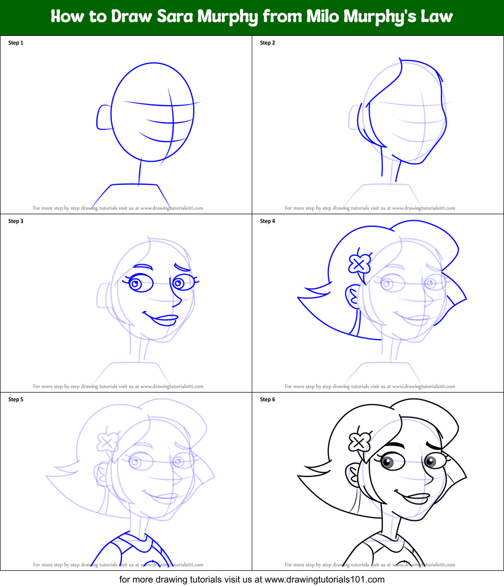 How to Draw Sara Murphy from Milo Murphy's Law Printable Step by Step