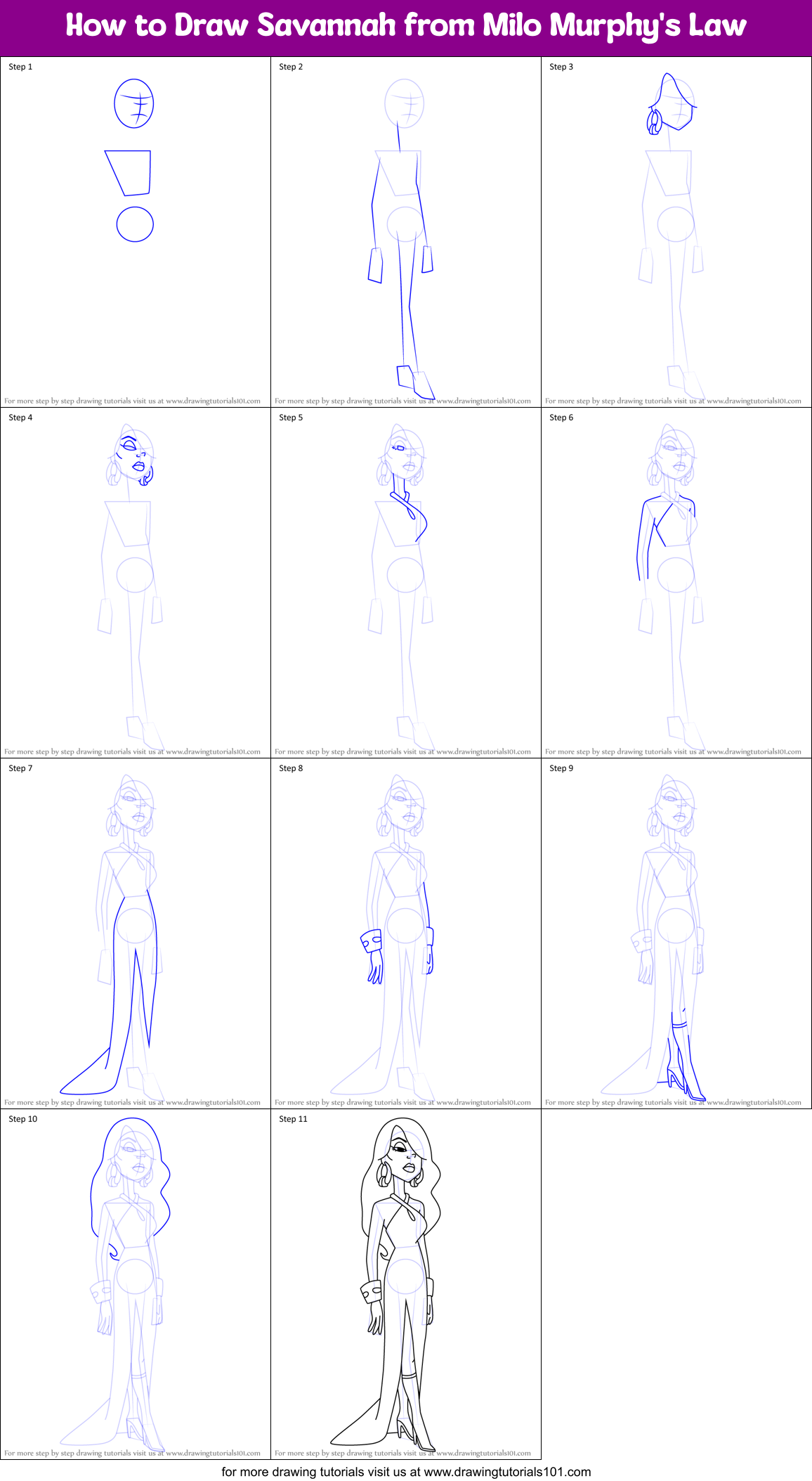 How to Draw Savannah from Milo Murphy's Law Printable Step by Step
