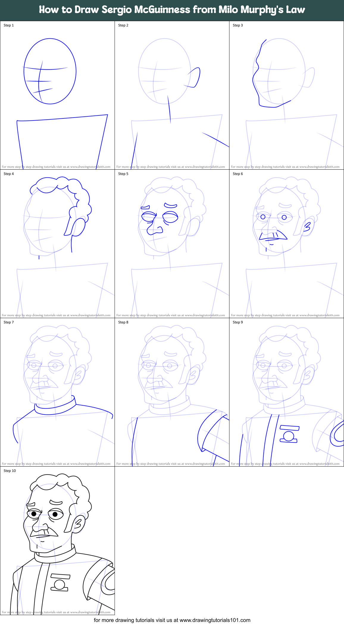 How to Draw Sergio McGuinness from Milo Murphy's Law Printable Step by Step