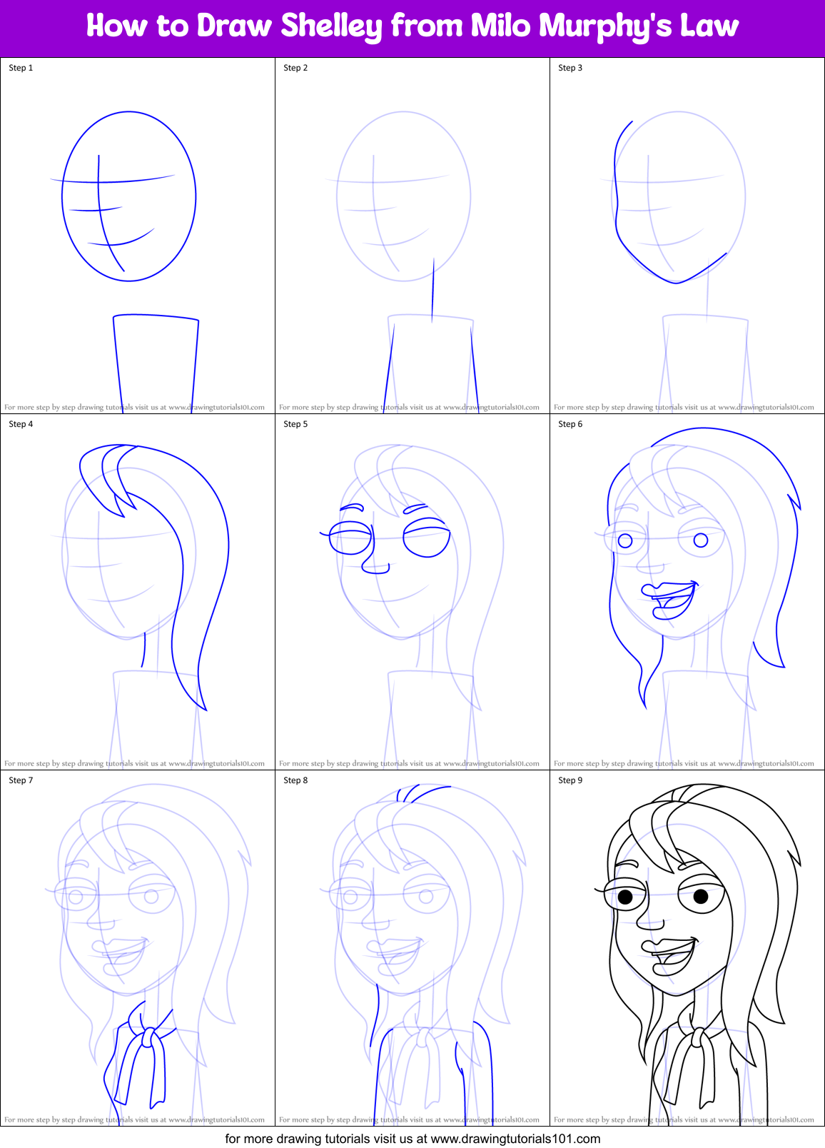 How to Draw Shelley from Milo Murphy's Law Printable Step by Step