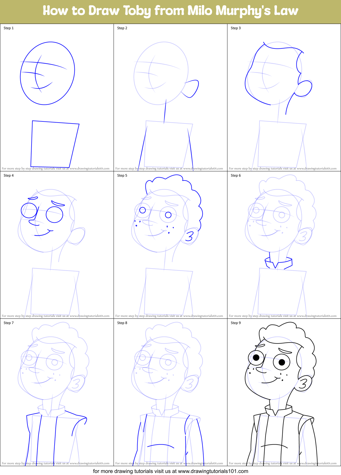 How to Draw Toby from Milo Murphy's Law Printable Step by Step