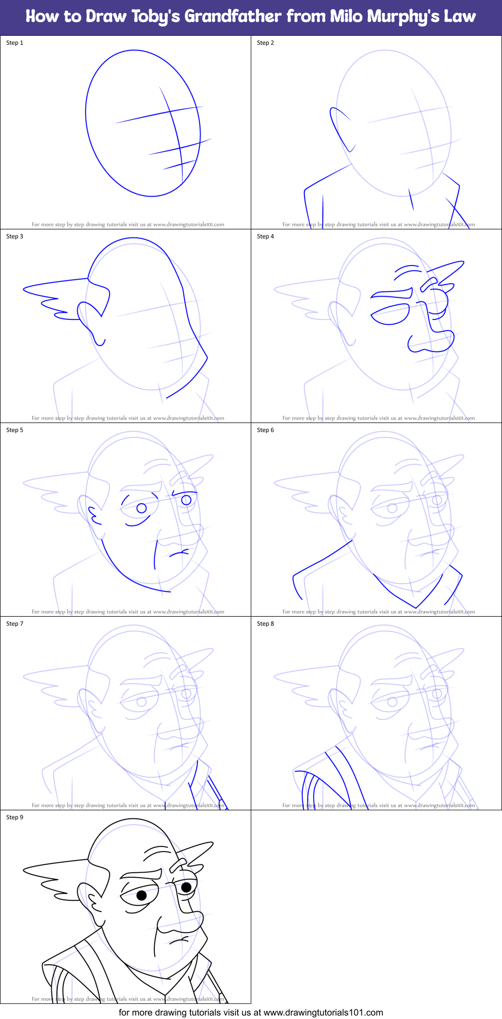 How to Draw Toby's Grandfather from Milo Murphy's Law Printable Step by Step