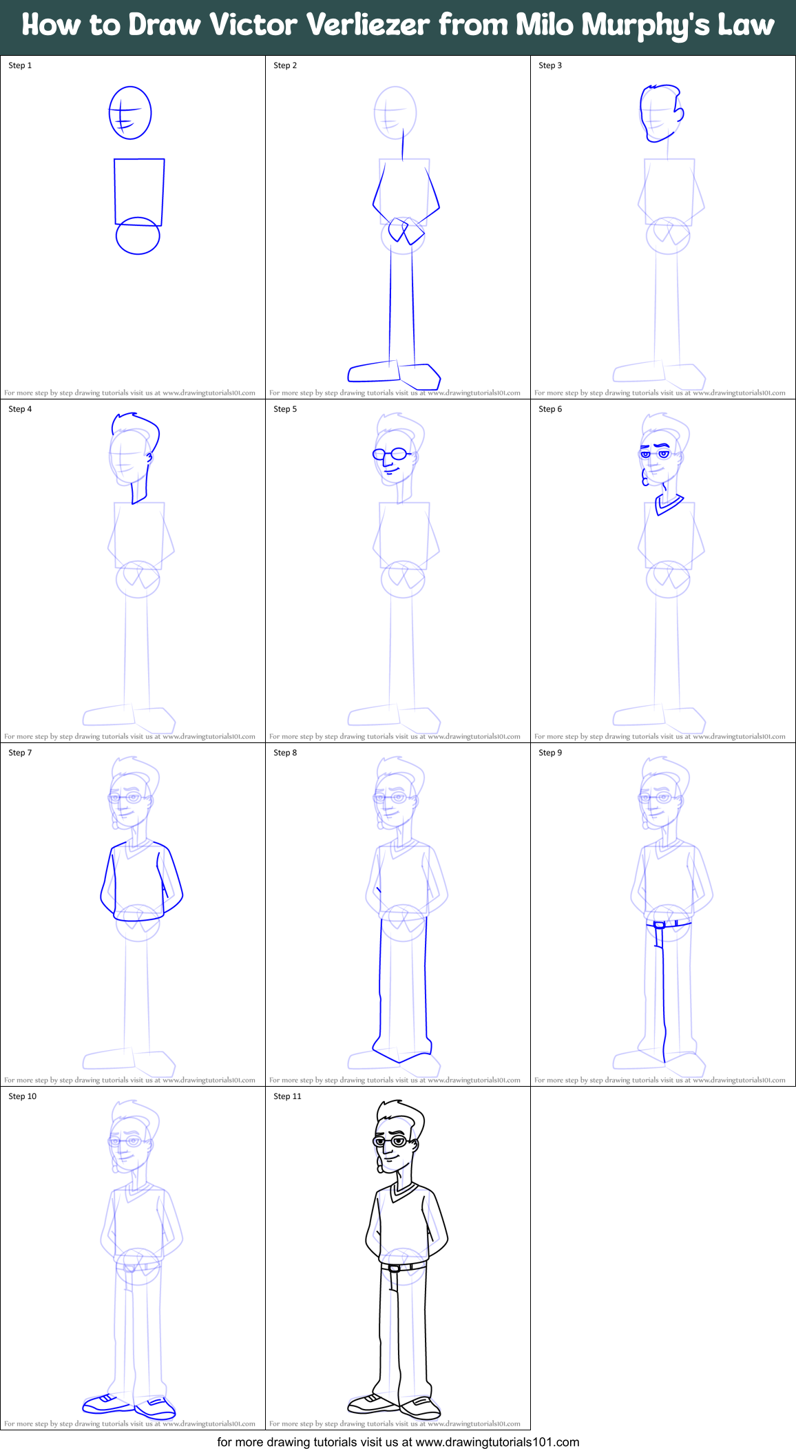 How to Draw Victor Verliezer from Milo Murphy's Law Printable Step by Step