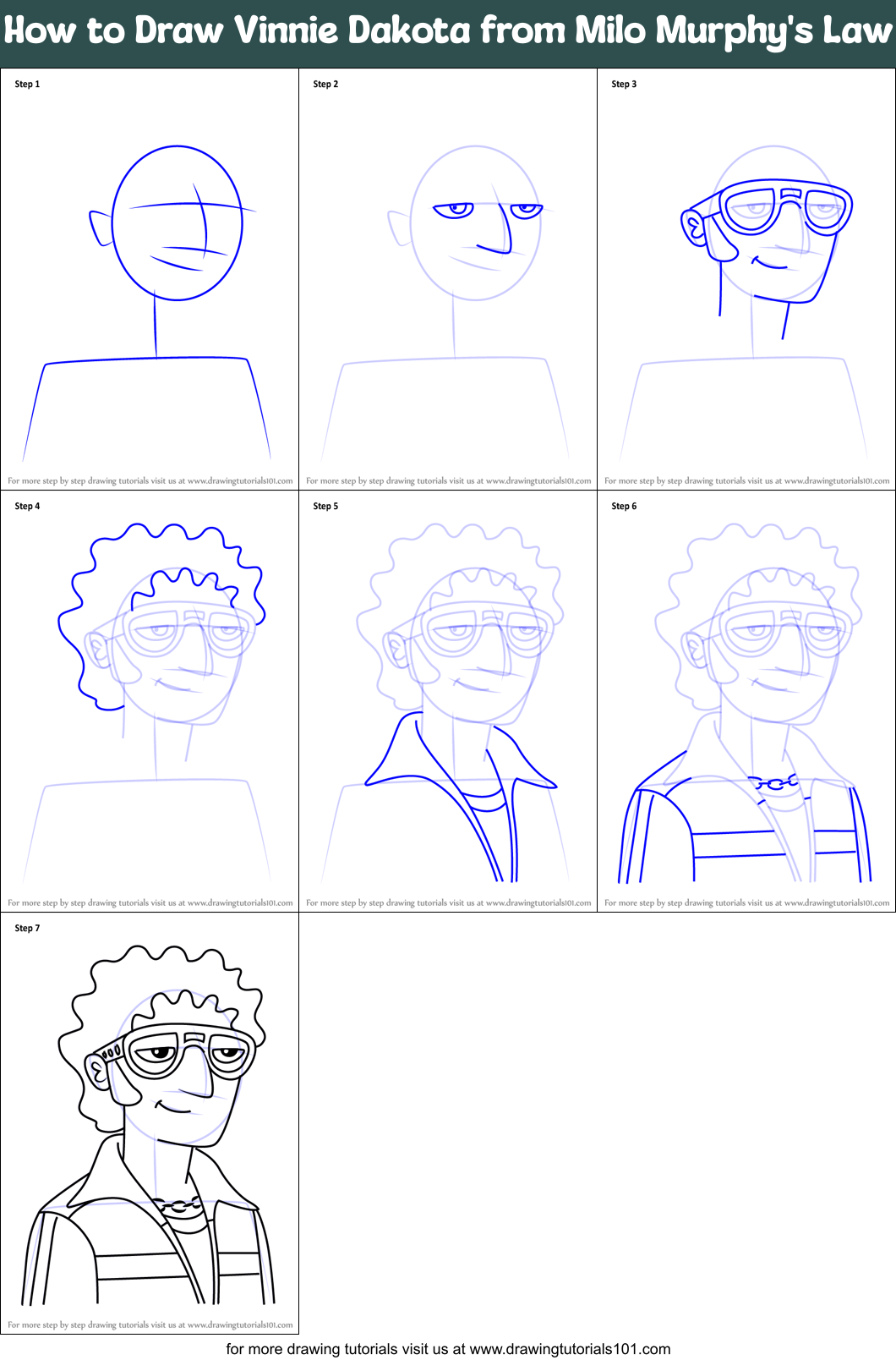 How to Draw Vinnie Dakota from Milo Murphy's Law Printable Step by Step