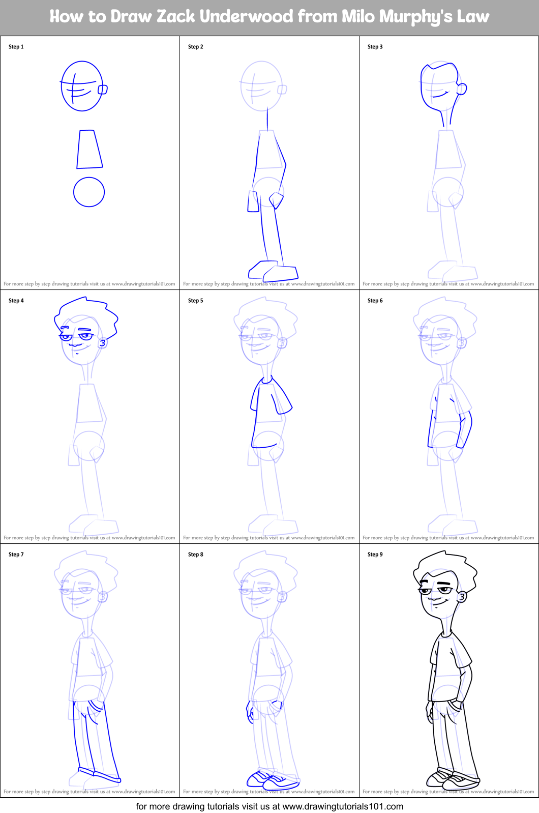 How to Draw Zack Underwood from Milo Murphy's Law Printable Step by Step