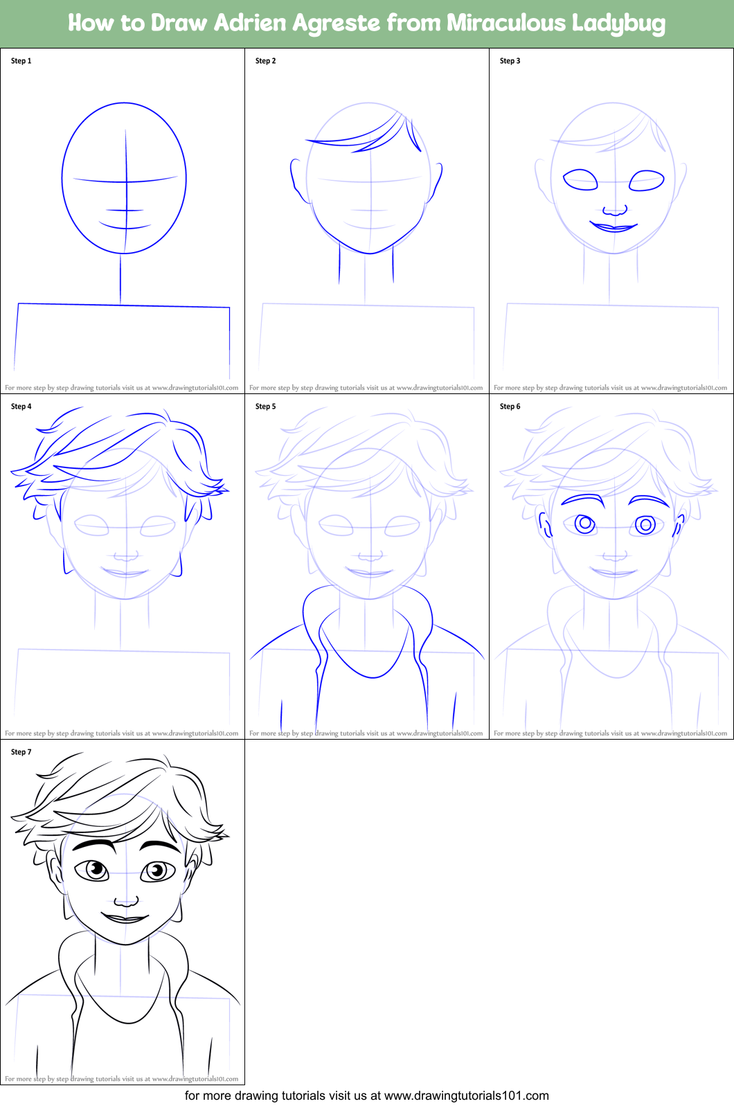 How to Draw Adrien Agreste from Miraculous Ladybug Printable Step by Step