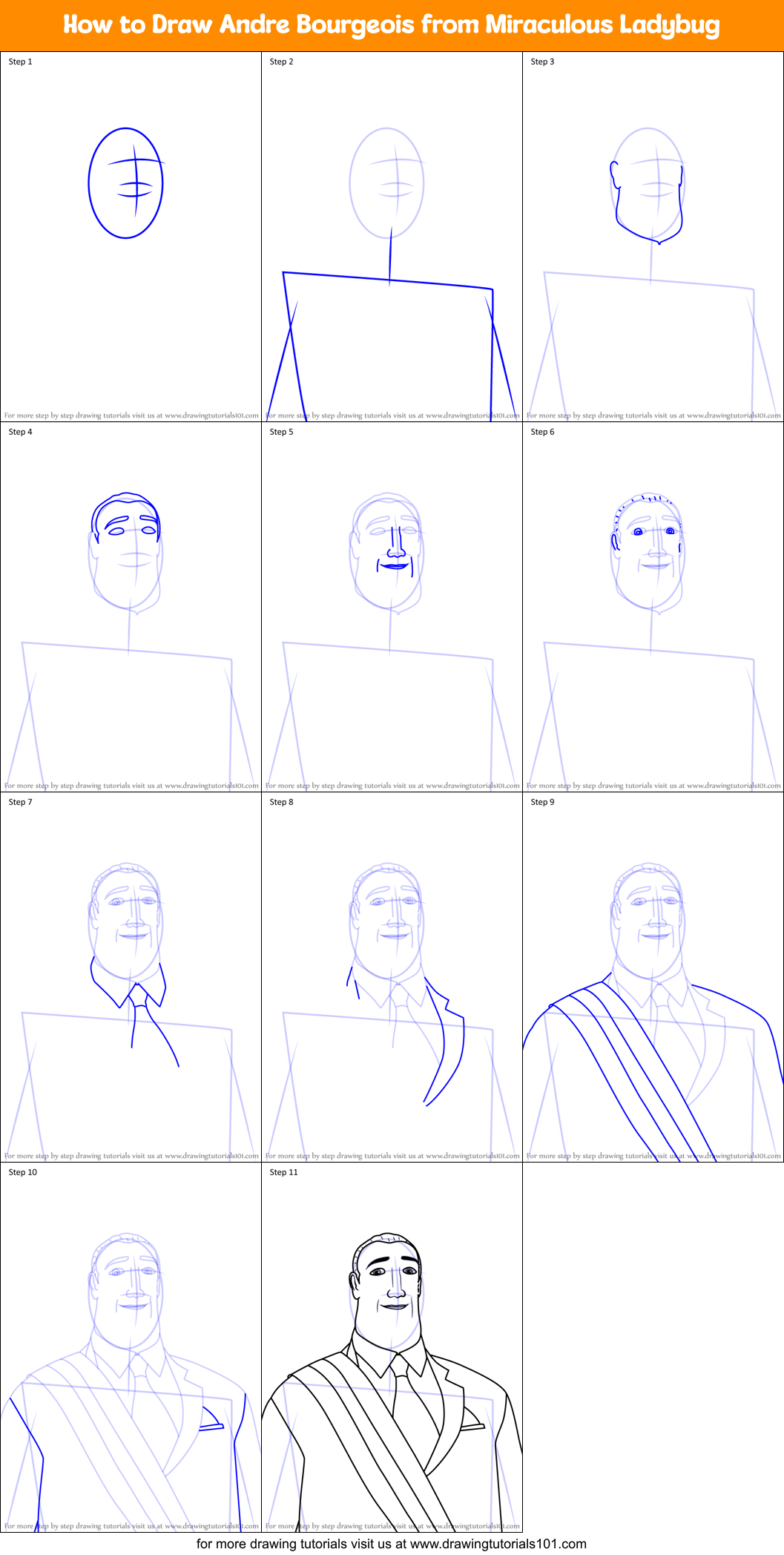 How to Draw Andre Bourgeois from Miraculous Ladybug Printable Step by Step