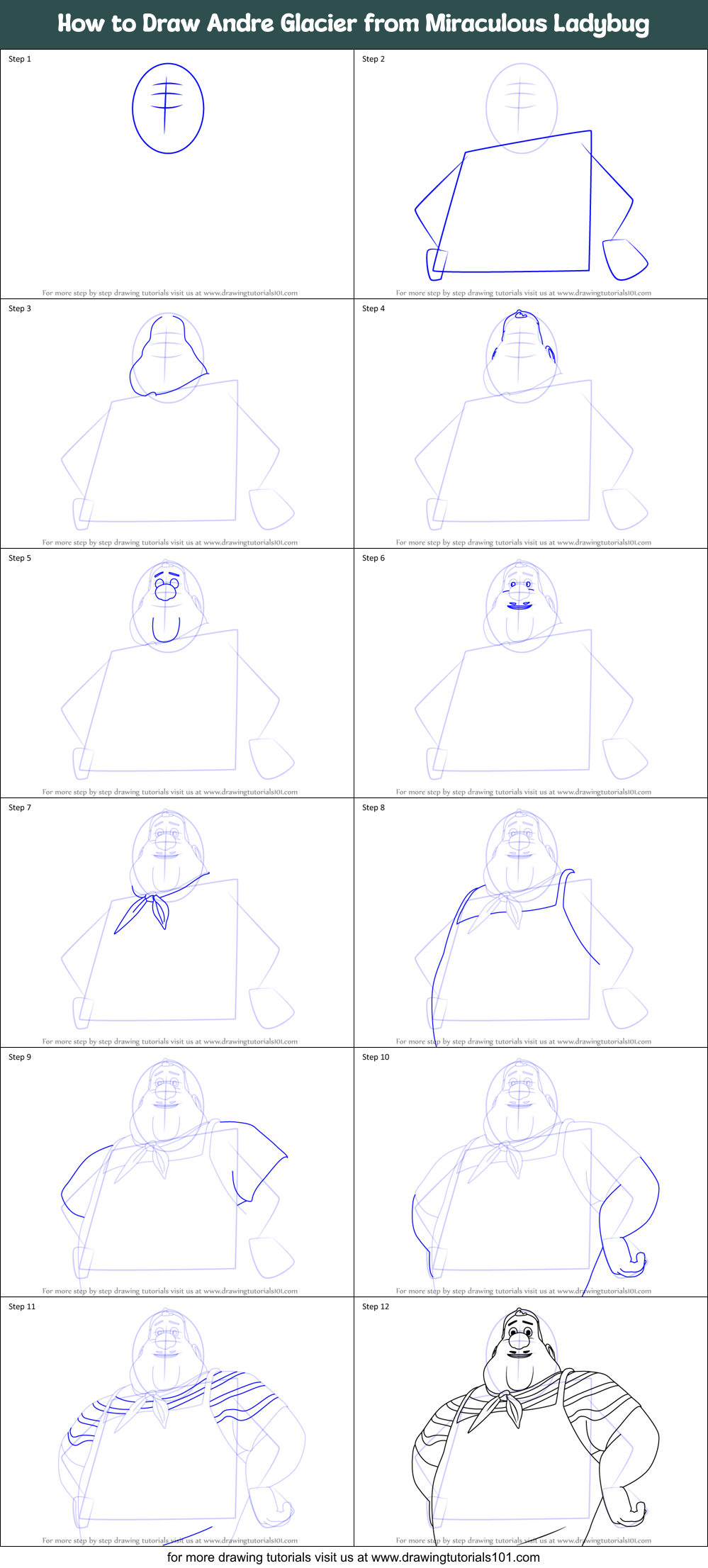 How to Draw Andre Glacier from Miraculous Ladybug Printable Step by Step