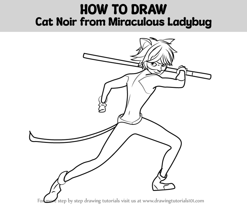 How to draw Cat Noir  Ladybug coloring page, Easy drawings, Cat drawing