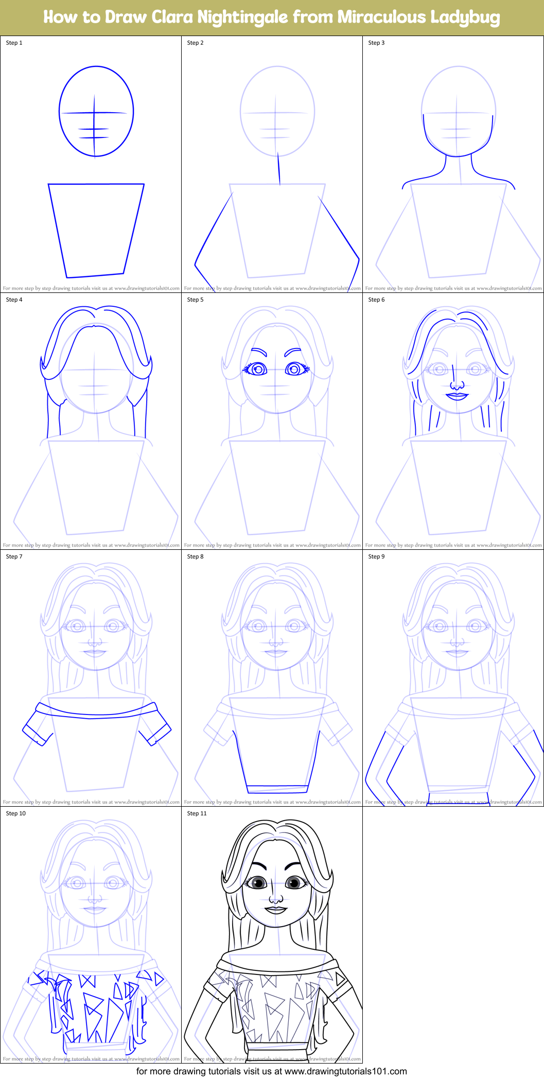 How to Draw Clara Nightingale from Miraculous Ladybug Printable Step by Step