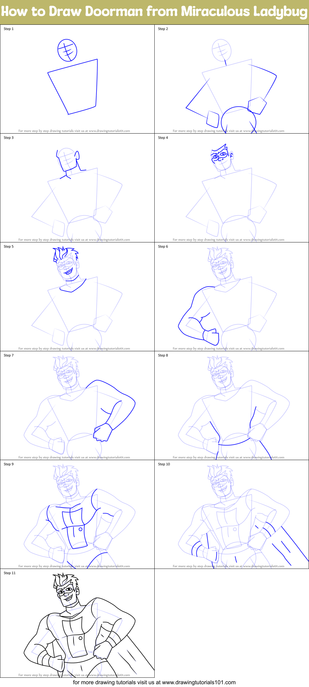 How to Draw Doorman from Miraculous Ladybug Printable Step by Step