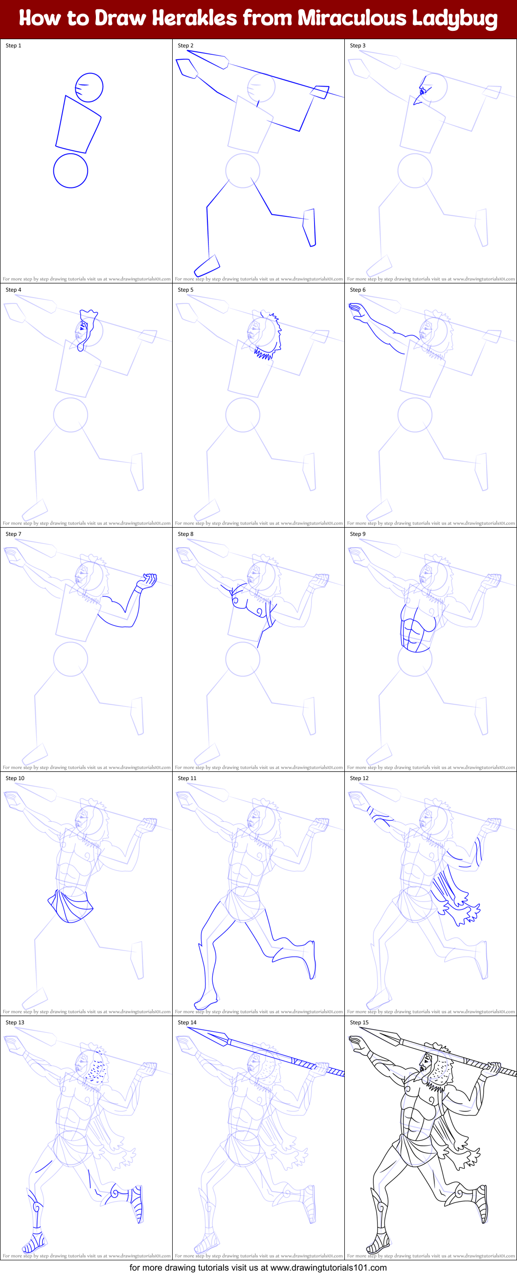 How to Draw Herakles from Miraculous Ladybug Printable Step by Step