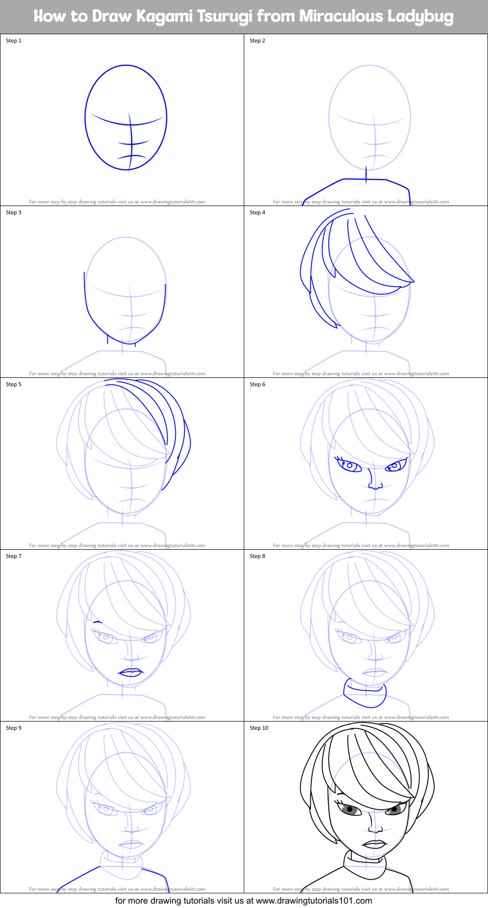 How to Draw Kagami Tsurugi from Miraculous Ladybug Printable Step by Step