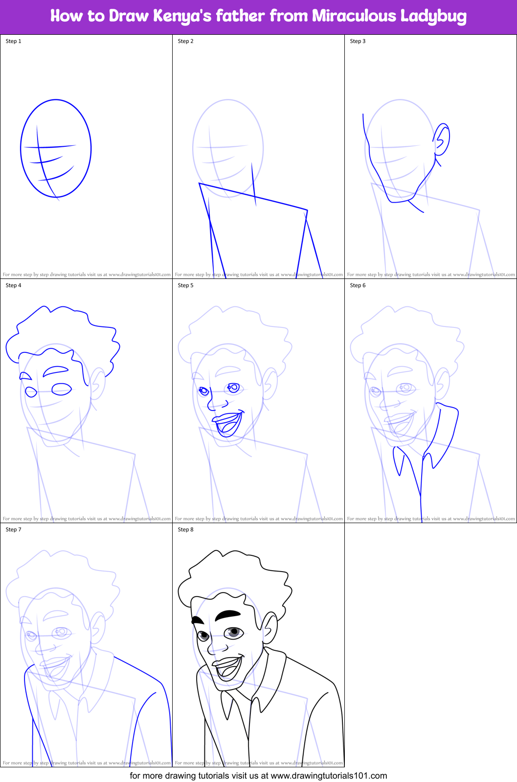 How to Draw Kenya's father from Miraculous Ladybug Printable Step by Step