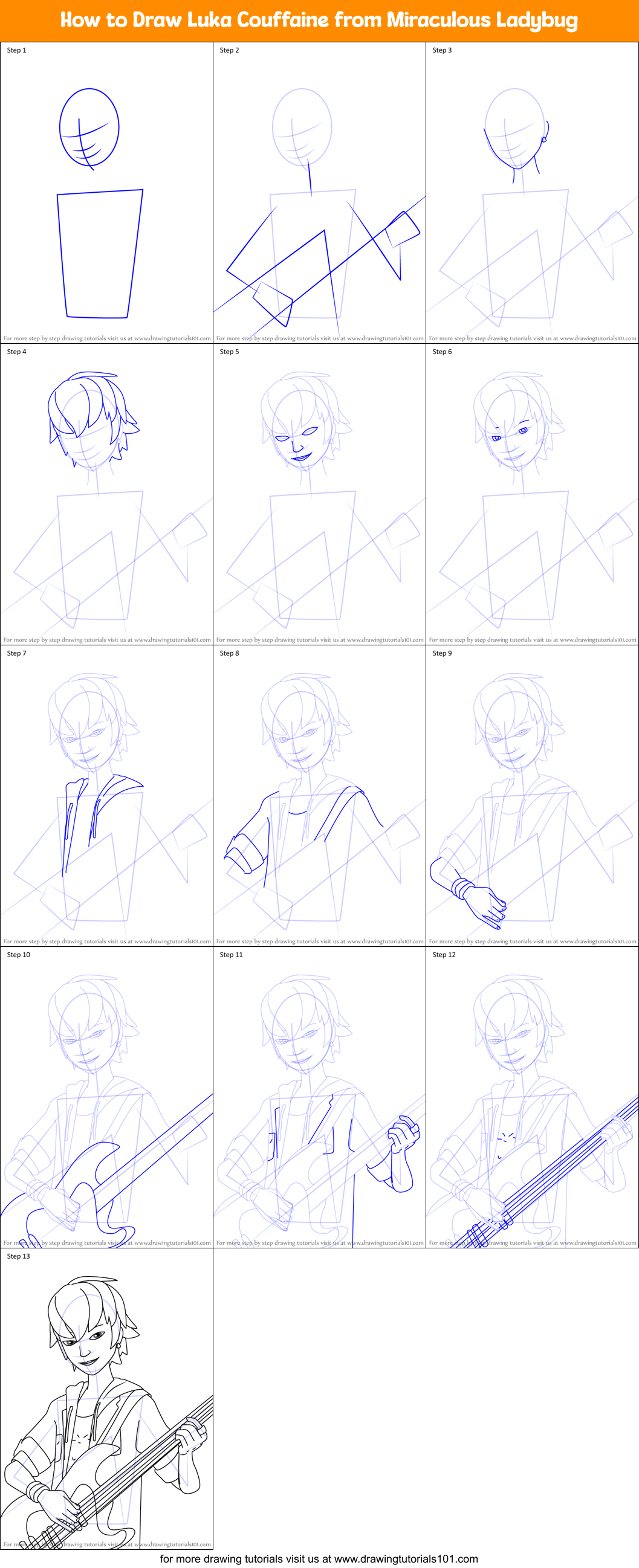 Download How to Draw Luka Couffaine from Miraculous Ladybug printable step by step drawing sheet ...