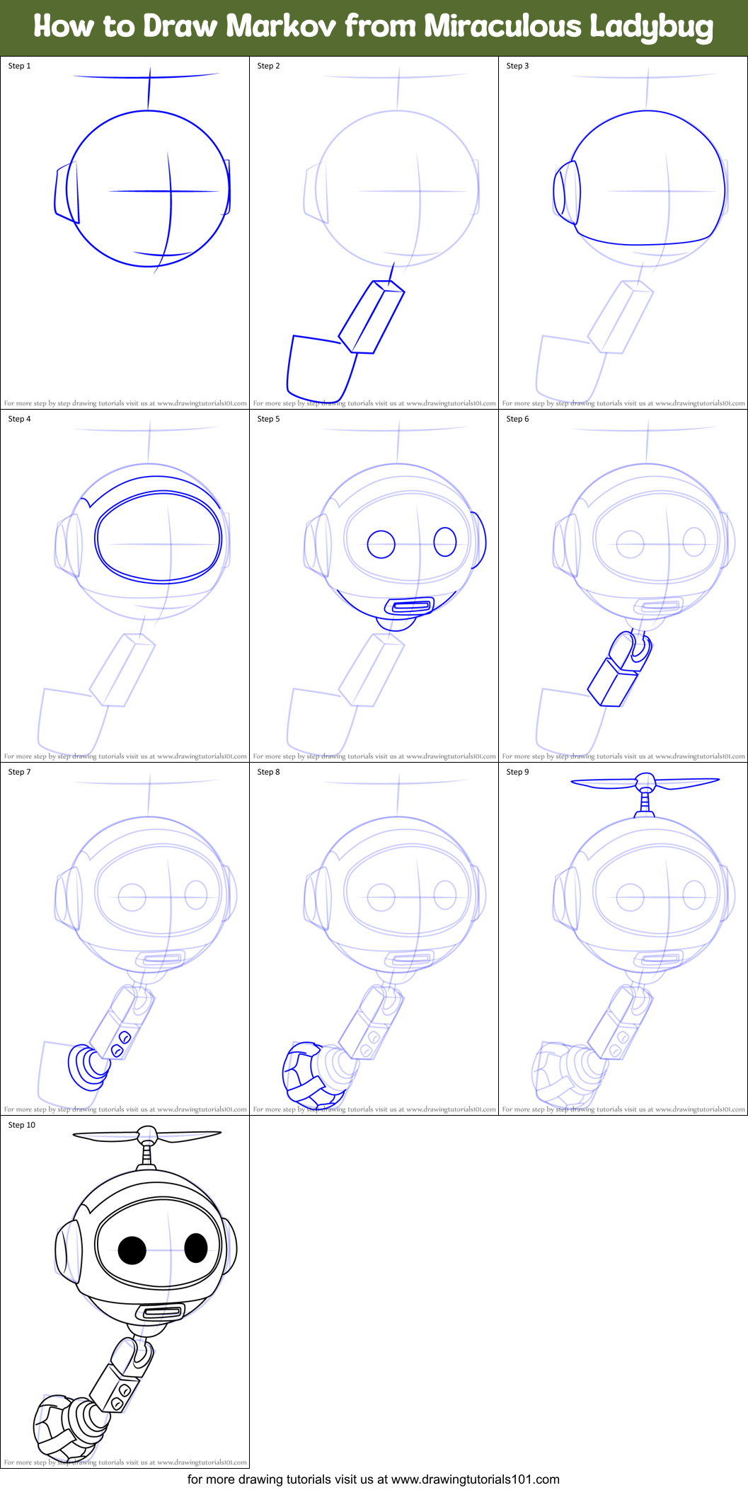 How to Draw Markov from Miraculous Ladybug Printable Step by Step