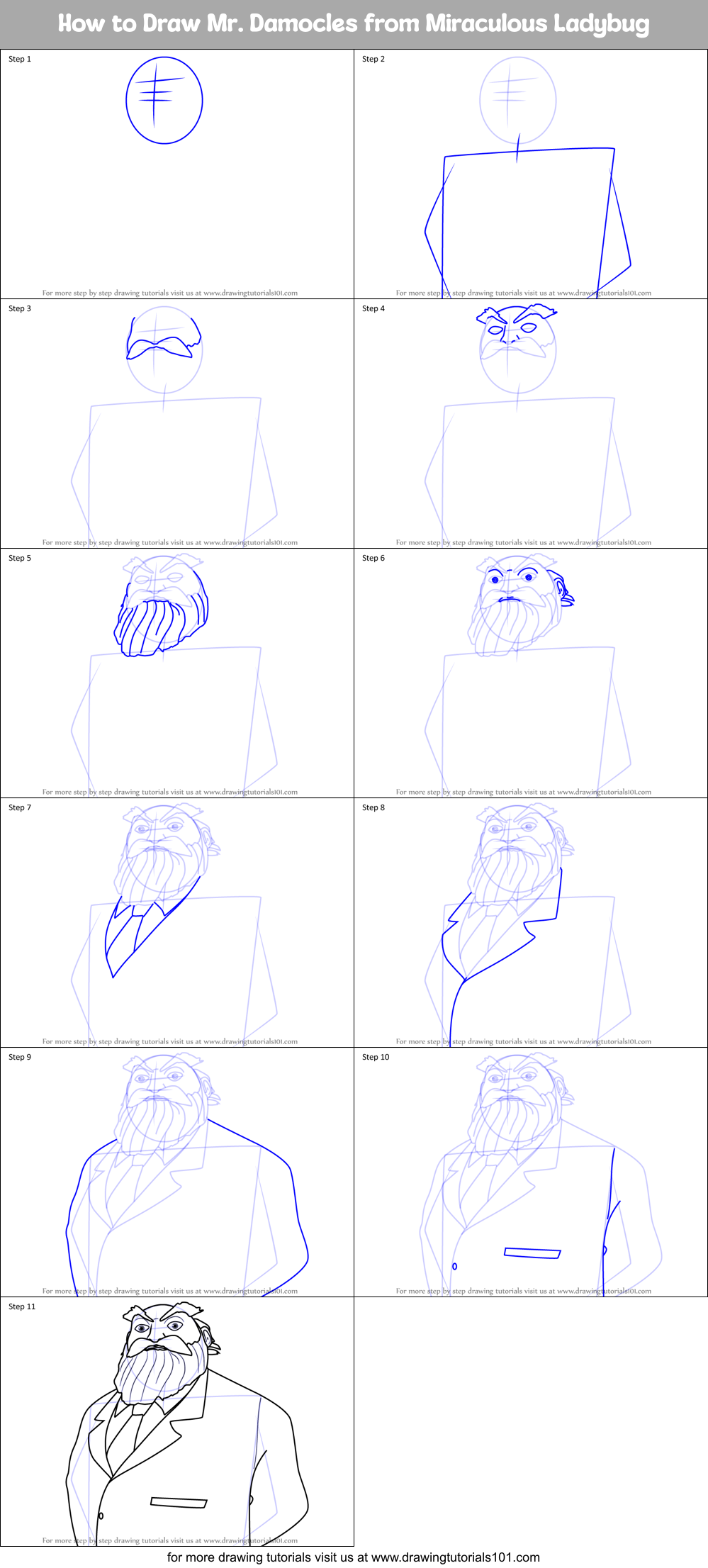 How to Draw Mr. Damocles from Miraculous Ladybug Printable Step by Step