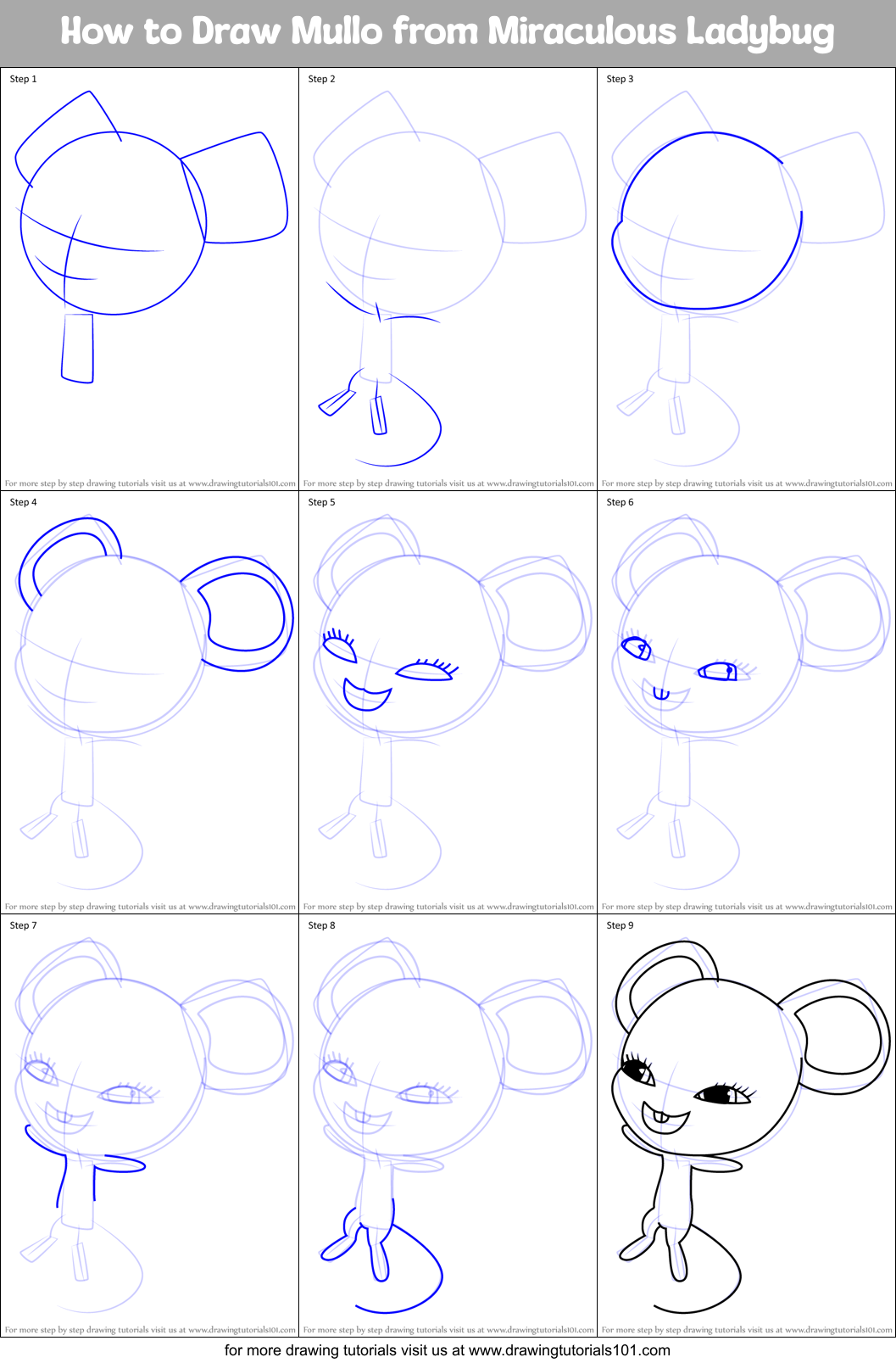 How to Draw Mullo from Miraculous Ladybug Printable Step by Step