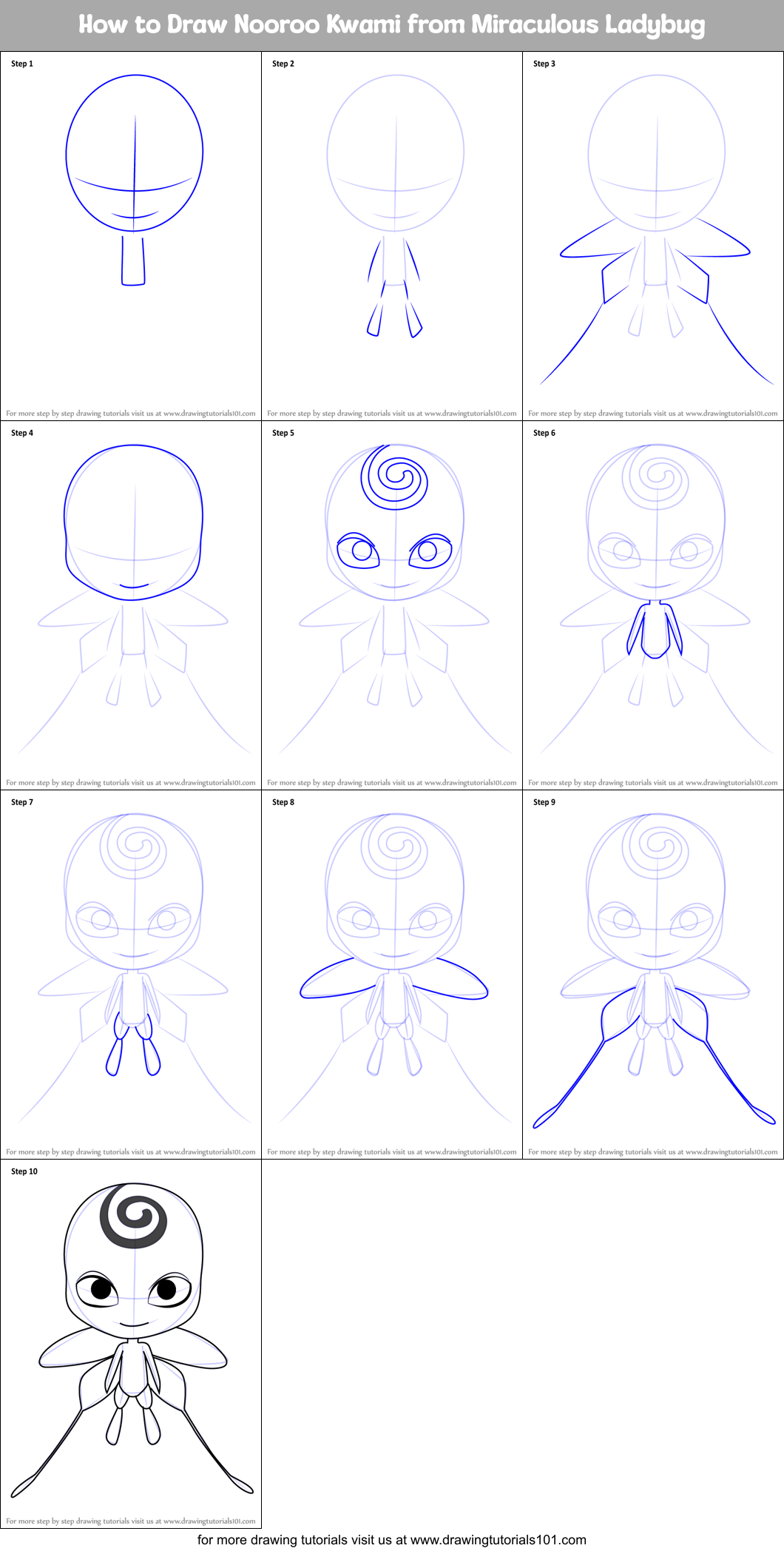 How to Draw Nooroo Kwami from Miraculous Ladybug printable step by step