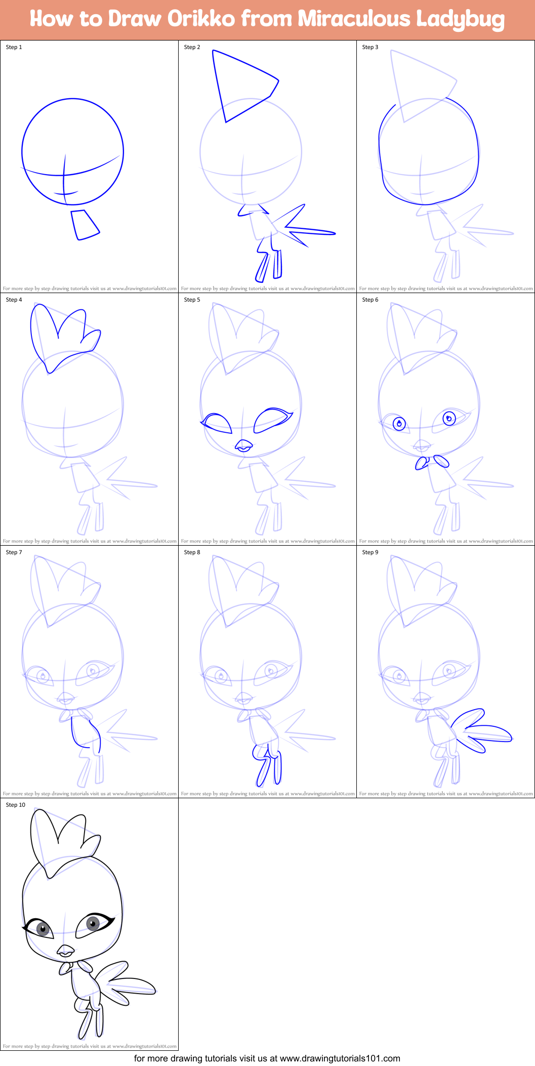 How to Draw Orikko from Miraculous Ladybug Printable Step by Step