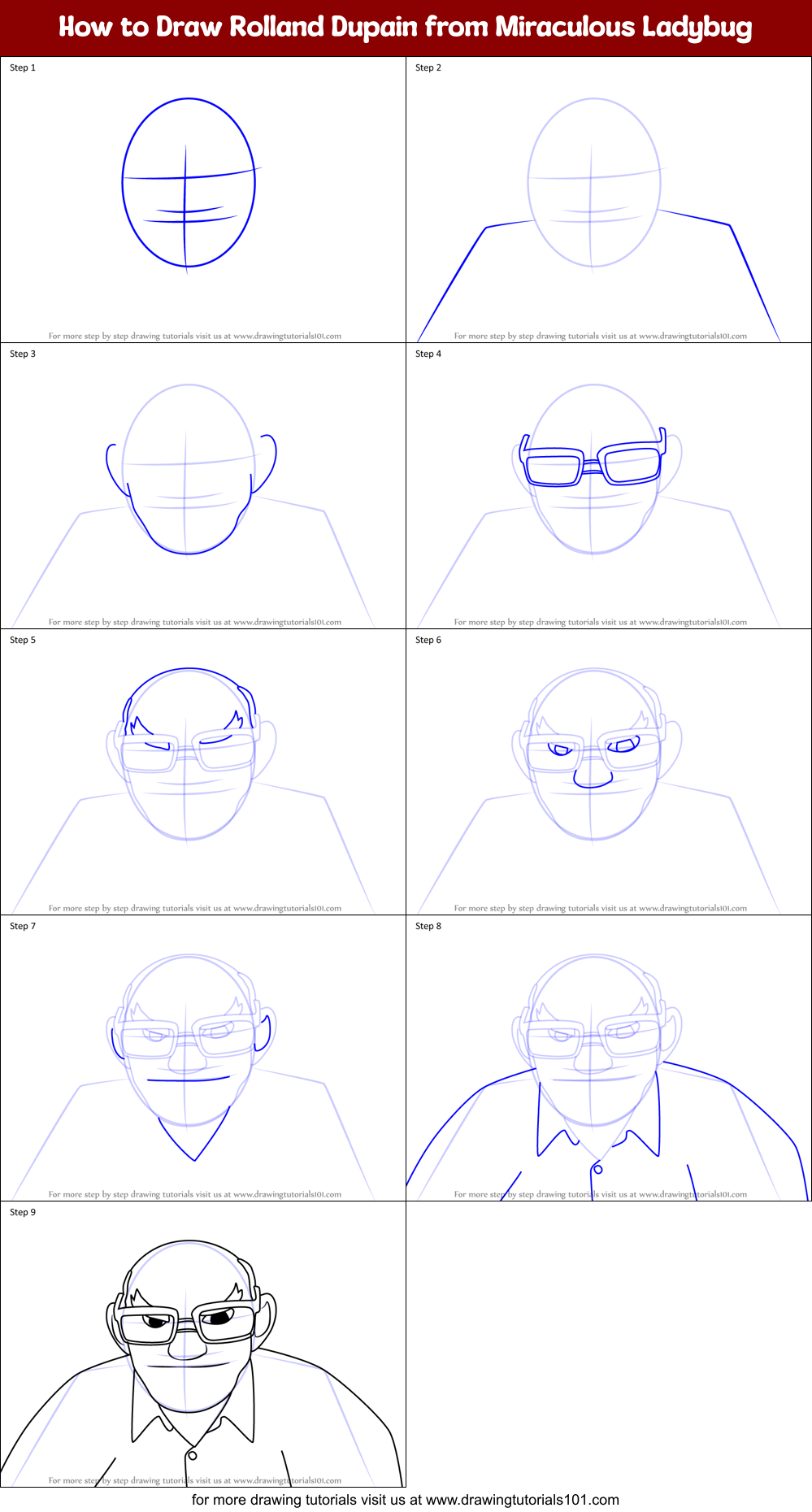 How to Draw Rolland Dupain from Miraculous Ladybug Printable Step by Step