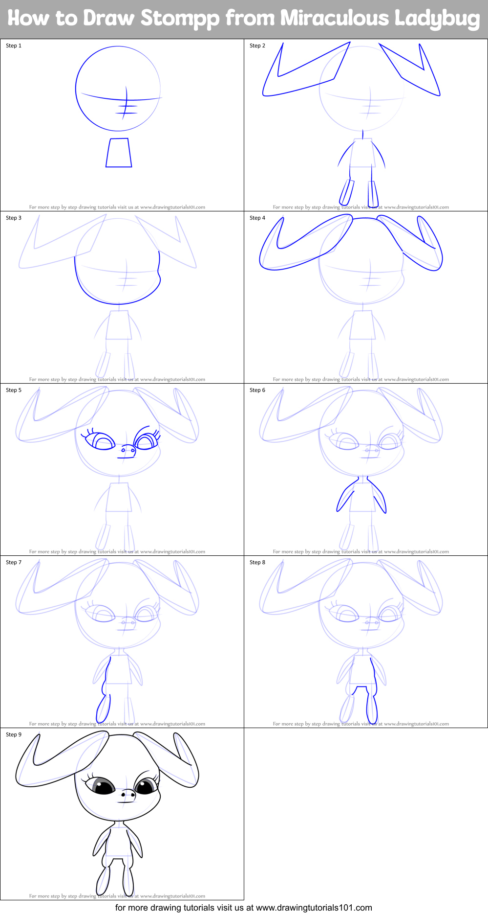 How to Draw Stompp from Miraculous Ladybug Printable Step by Step