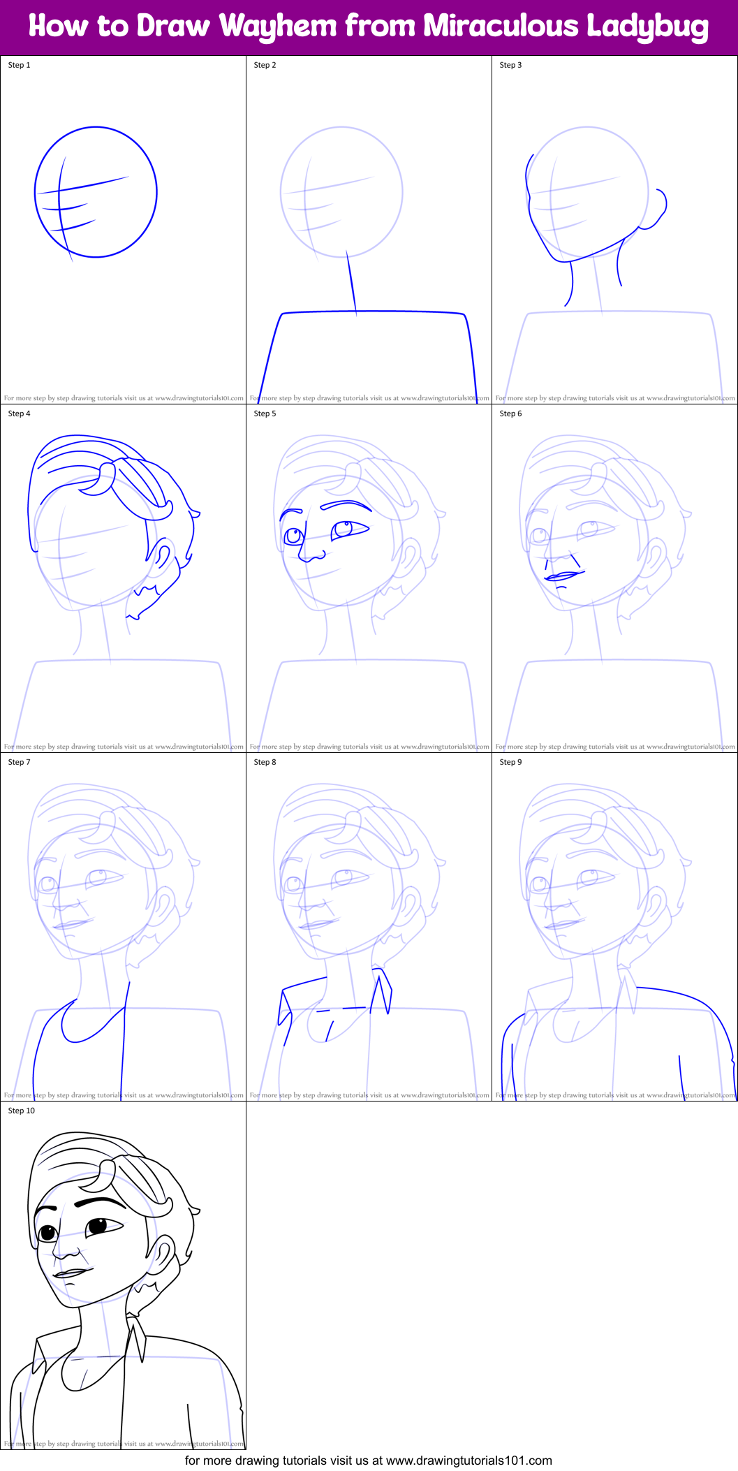 How to Draw Wayhem from Miraculous Ladybug Printable Step by Step