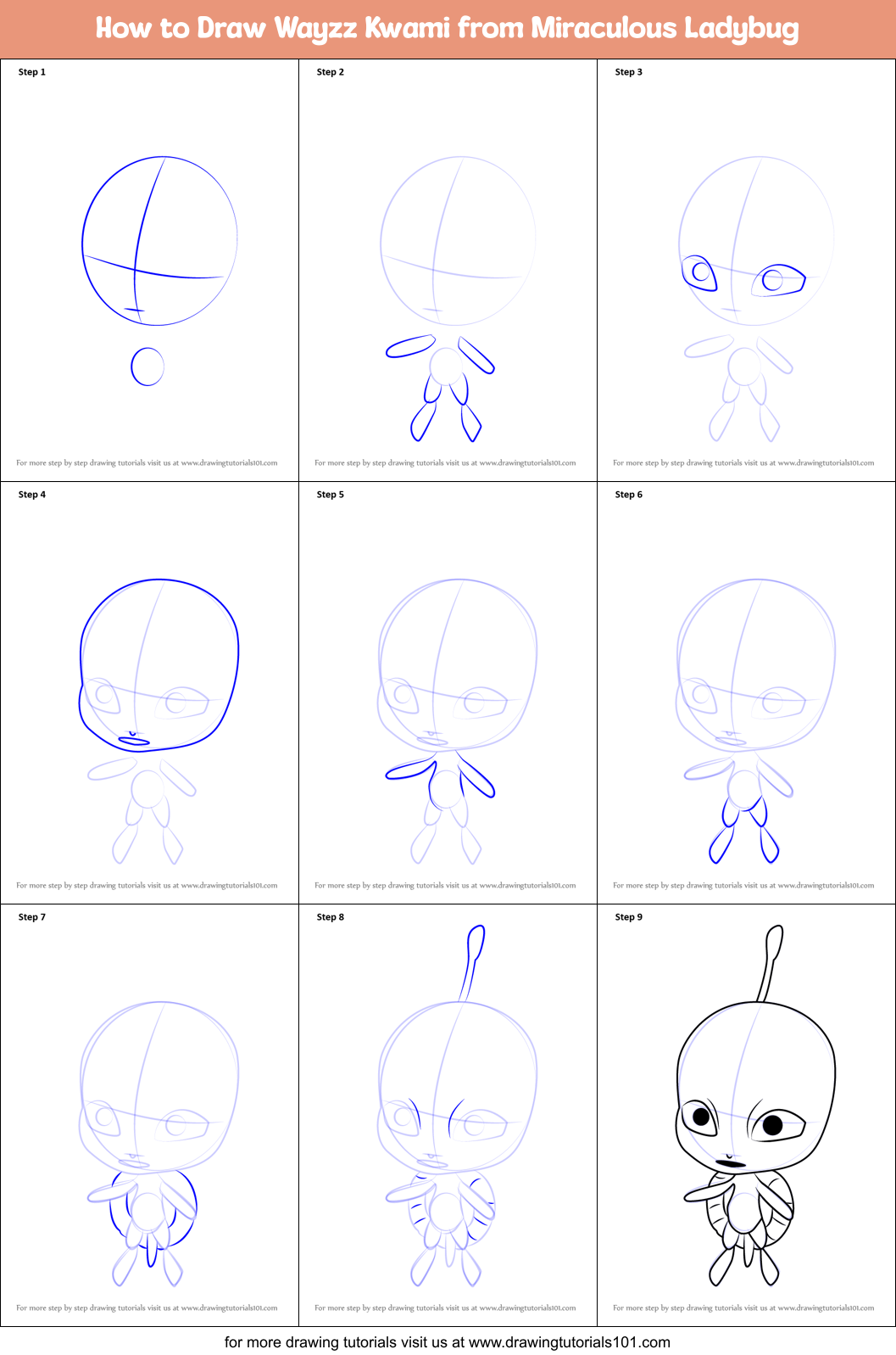 How to Draw Wayzz Kwami from Miraculous Ladybug printable ...