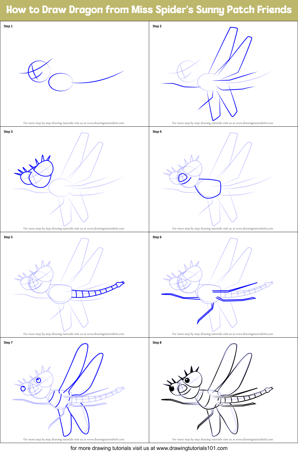 How to Draw Dragon from Miss Spider's Sunny Patch Friends Printable Step by Step