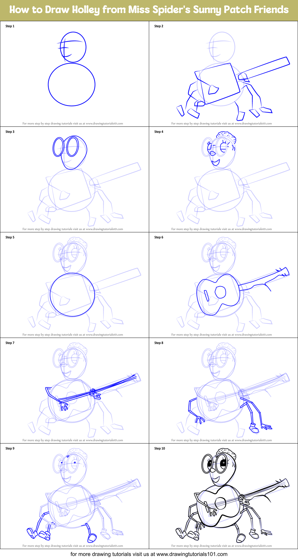 How to Draw Holley from Miss Spider's Sunny Patch Friends Printable Step by Step