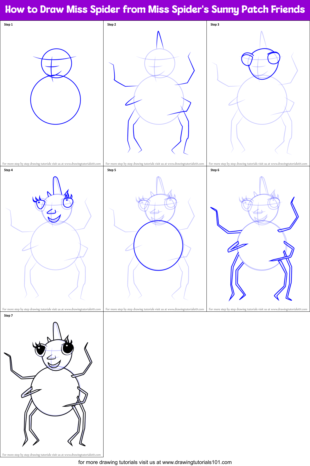 How to Draw Miss Spider from Miss Spider's Sunny Patch Friends Printable Step by Step