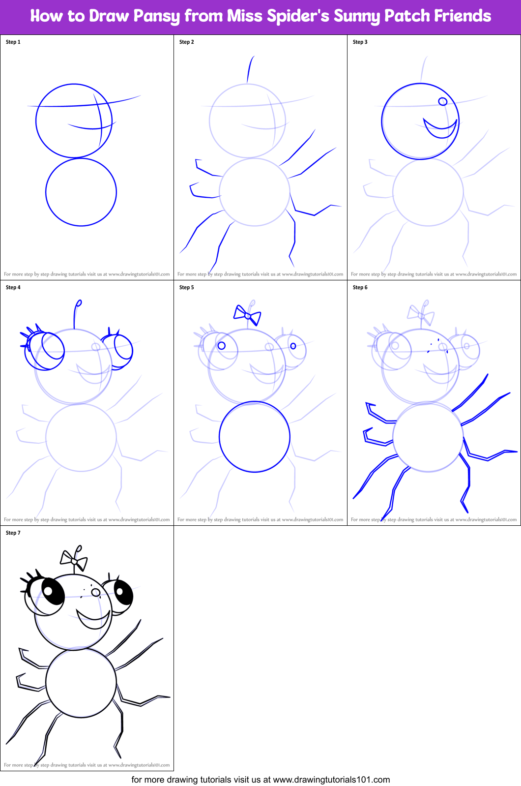 How to Draw Pansy from Miss Spider's Sunny Patch Friends Printable Step by Step