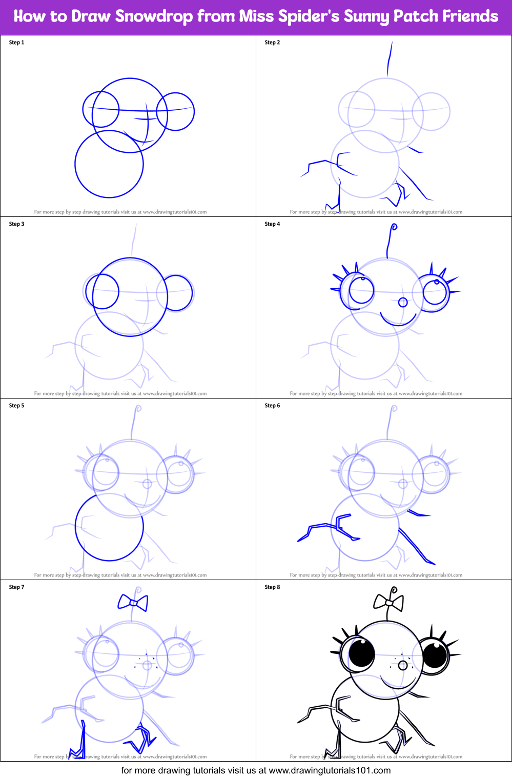 How to Draw Snowdrop from Miss Spider's Sunny Patch Friends Printable Step by Step