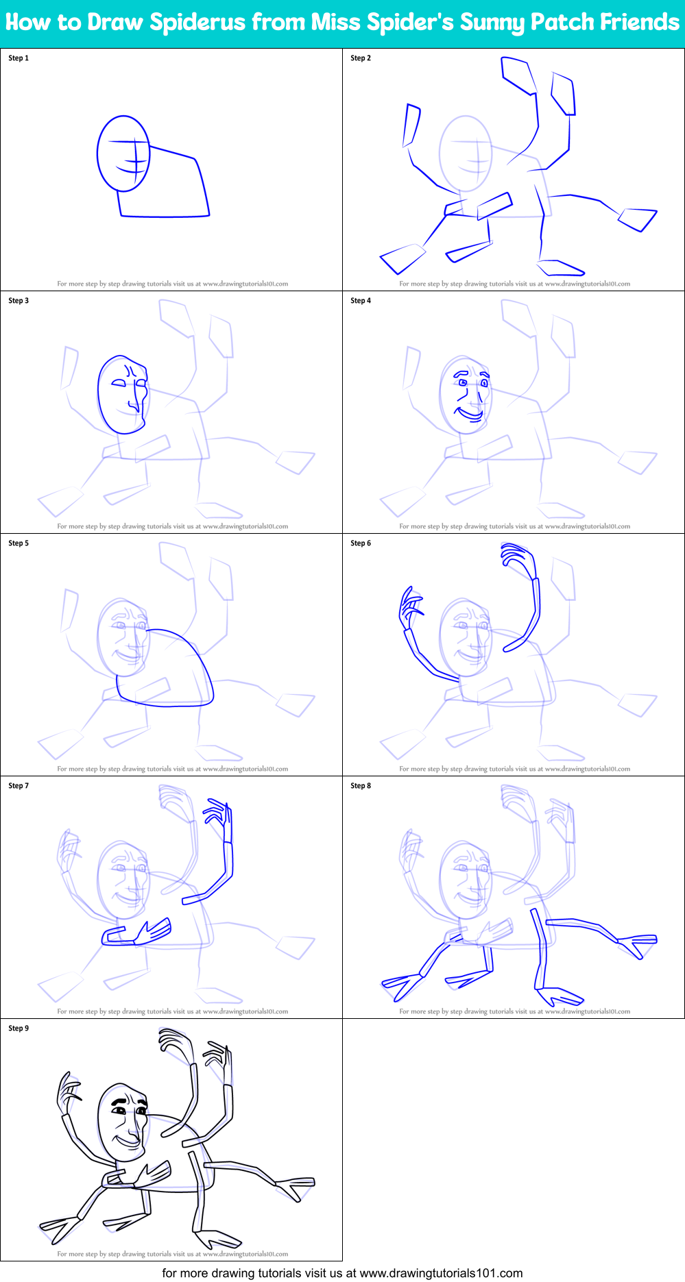 How to Draw Spiderus from Miss Spider's Sunny Patch Friends Printable Step by Step