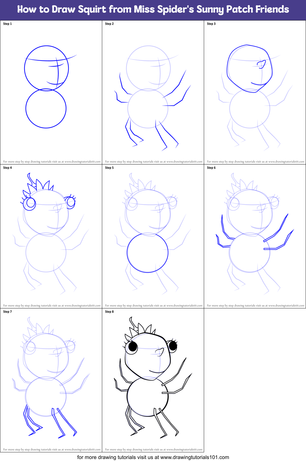 How to Draw Squirt from Miss Spider's Sunny Patch Friends Printable Step by Step