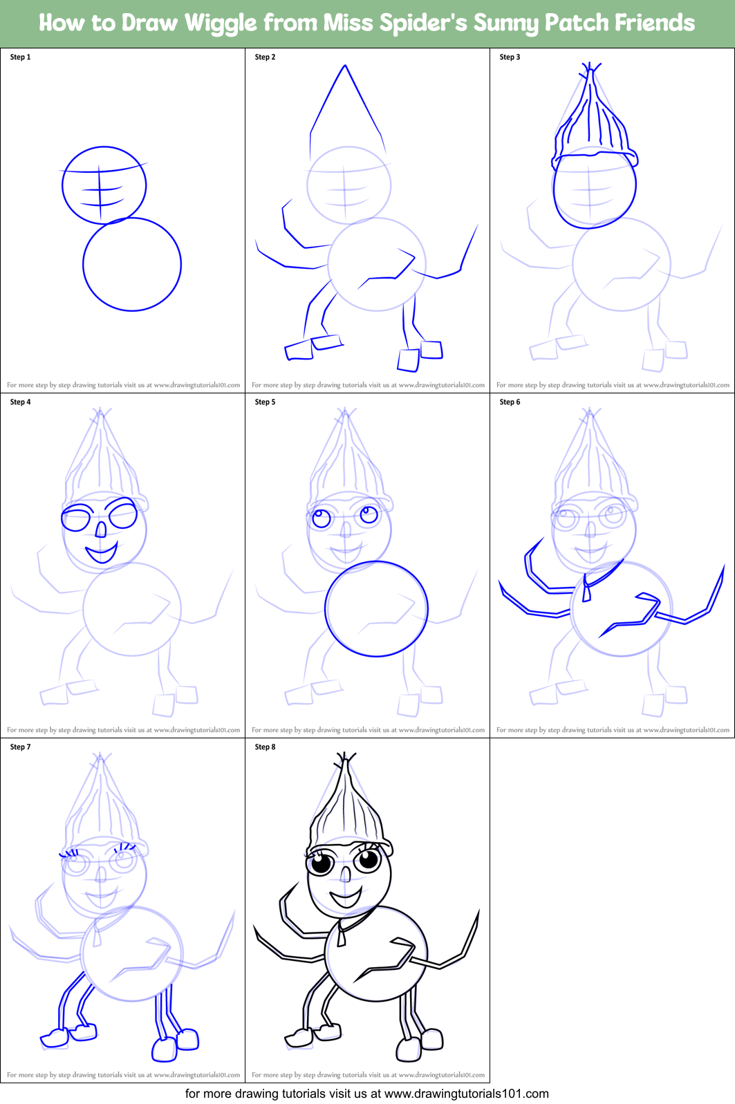 How to Draw Wiggle from Miss Spider's Sunny Patch Friends printable