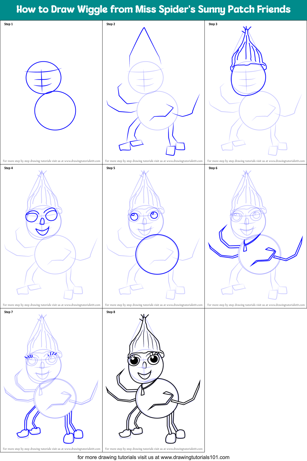 How to Draw Wiggle from Miss Spider's Sunny Patch Friends Printable Step by Step