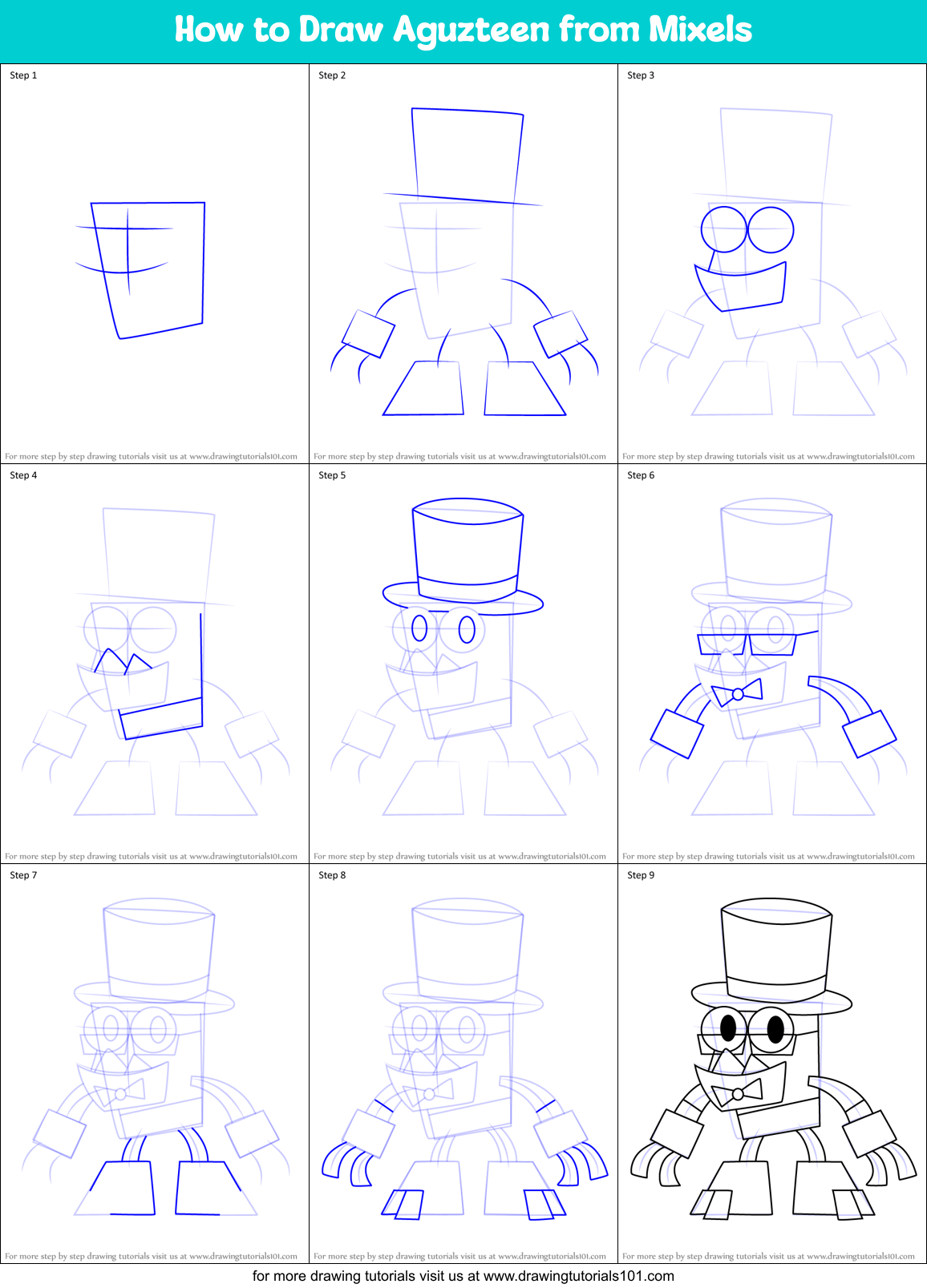 How to Draw Aguzteen from Mixels Printable Step by Step