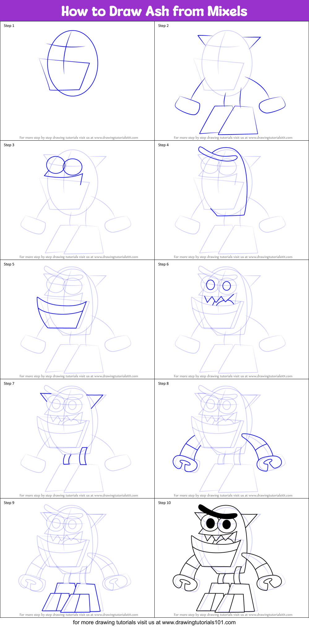 How to Draw Ash from Mixels Printable Step by Step