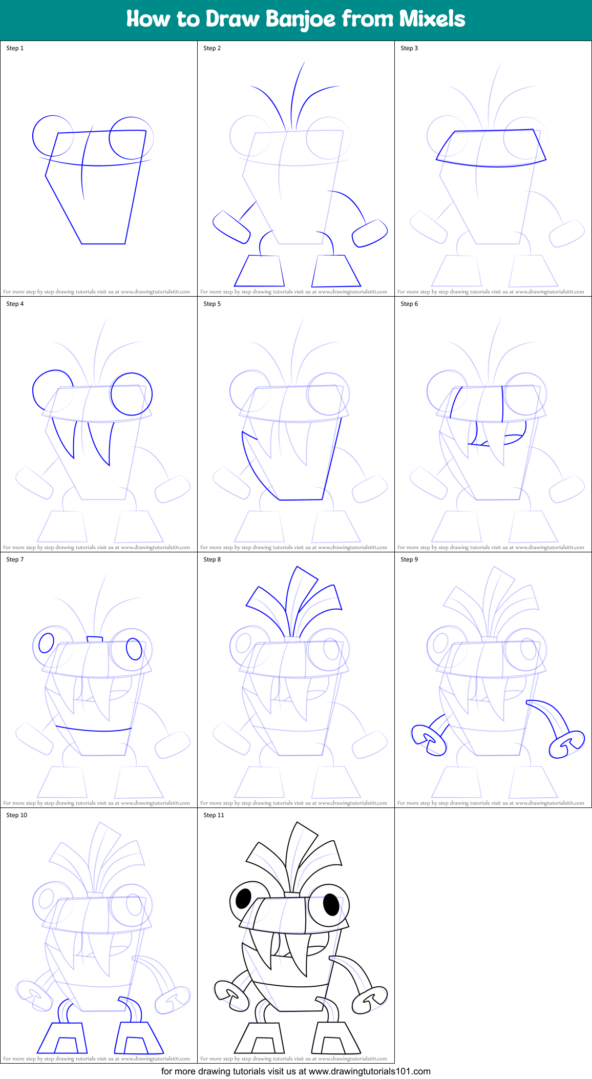 How to Draw Banjoe from Mixels Printable Step by Step