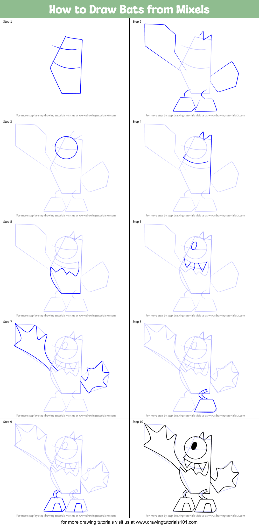 How to Draw Bats from Mixels Printable Step by Step