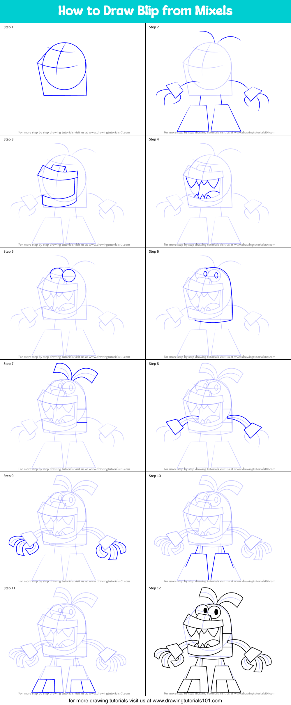 How to Draw Blip from Mixels Printable Step by Step
