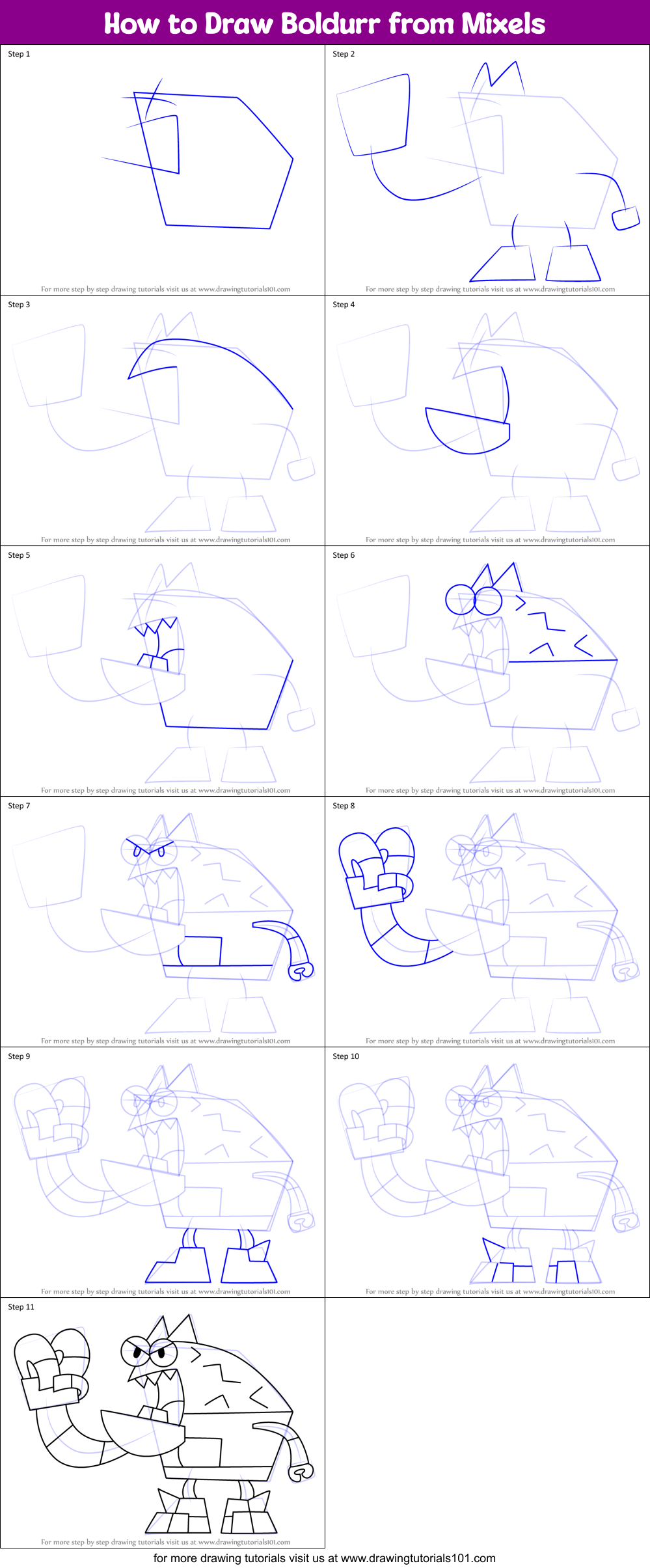 How to Draw Boldurr from Mixels Printable Step by Step