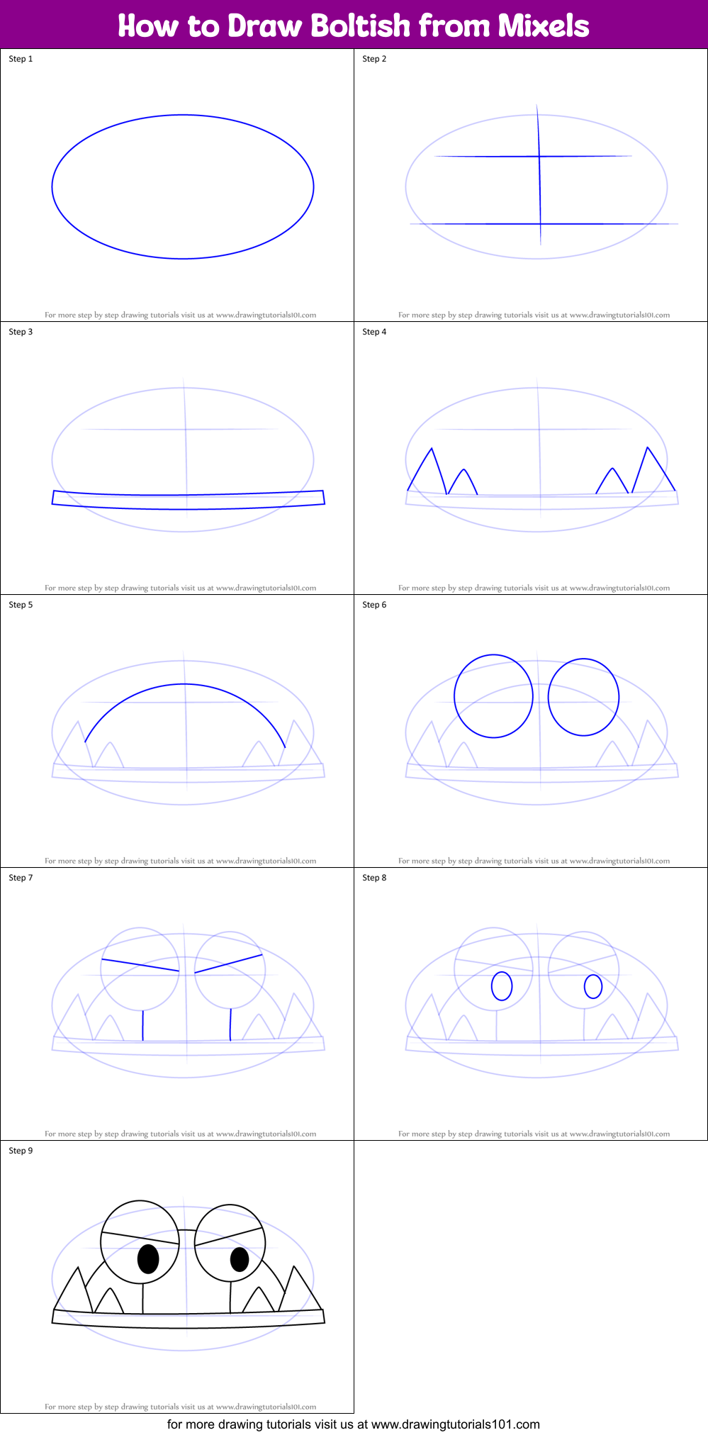 How to Draw Boltish from Mixels Printable Step by Step