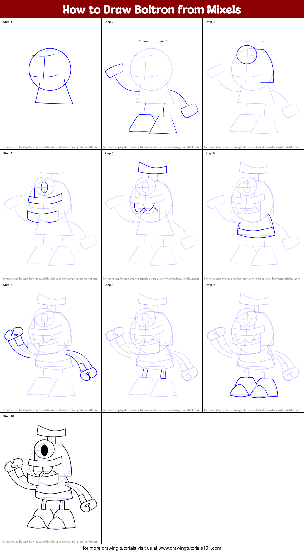 How to Draw Boltron from Mixels Printable Step by Step