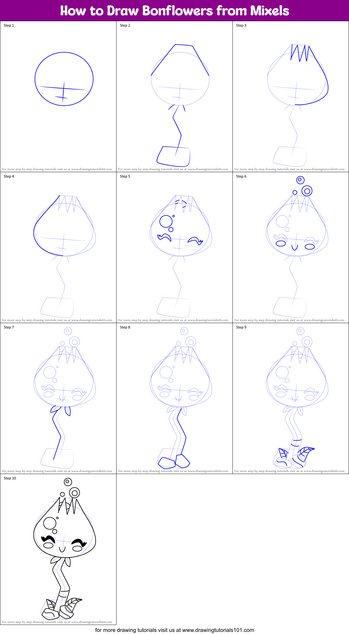 How to Draw Bonflowers from Mixels Printable Step by Step