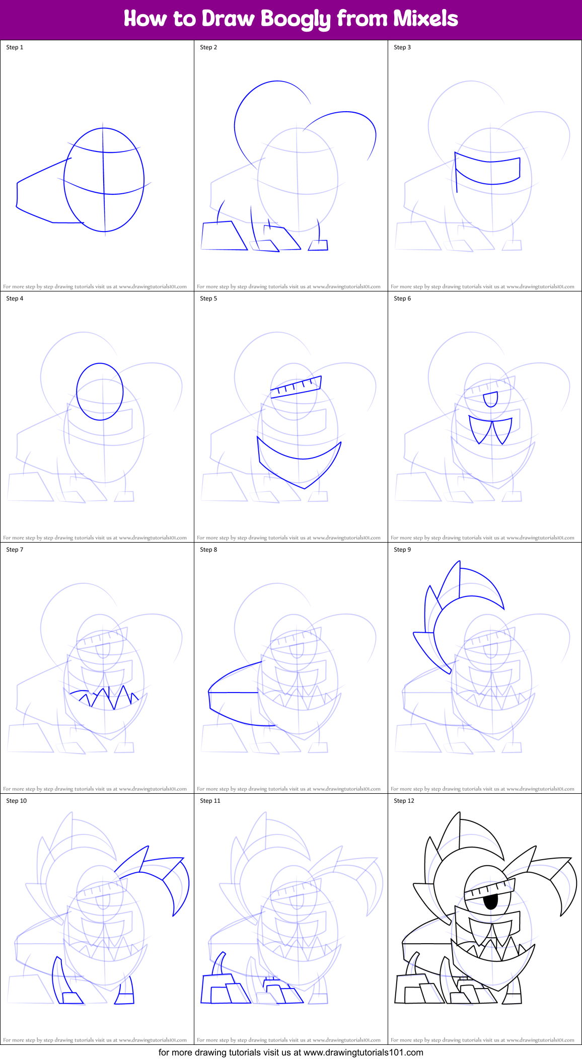 How to Draw Boogly from Mixels Printable Step by Step